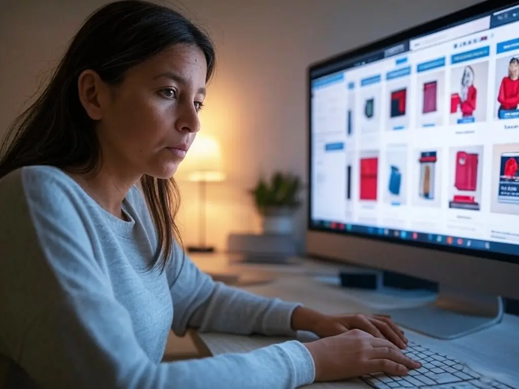 Woman shopping online while considering alternatives